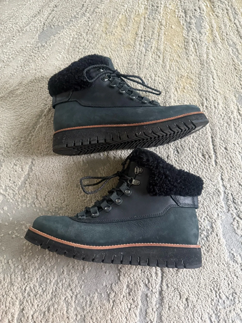 Cole Haan Grand Explorer Boots Waterproof Black Lace Up shearling fur boots 8